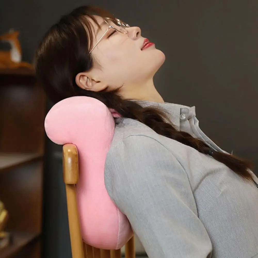 Portable Cartoon Nap Pillow Animal Pattern Hollow Hole Desk Rest Pillow Wear Resistant Soft Neck Support Office