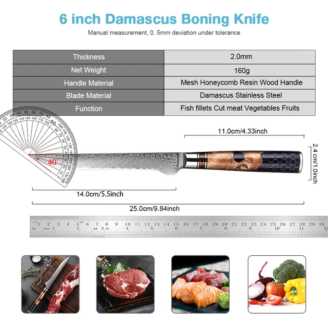 Couteau à désosser en acier Damas VG10, 6 pouces, 67 couches, manche ergonomique, rasoir tranchant, couteau à filet de cuisine, coupe de viande 2