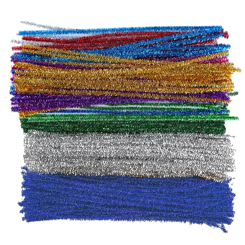 Chenille Craft Supplies 100Pcs Glitter Chenille Stems Rod Wool Root Fluffy Twist Sticks Plush Tinsel Stems Wired DIY Craft Supplies Toys