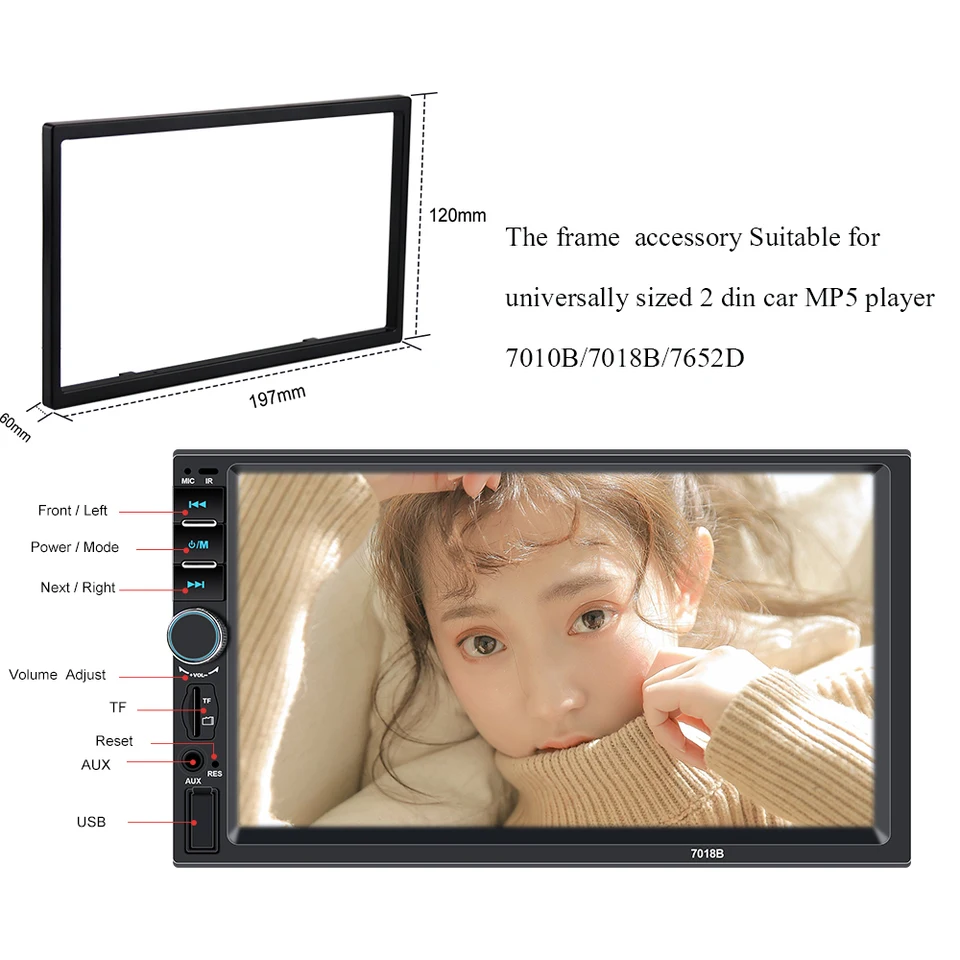 Cornice Per Autoradio Universale 2 DIN Da 7 Pollici – Plastica Nera, Compatibile Con Modelli 7010B E 7018B, Per Touchscreen MP4/MP5
