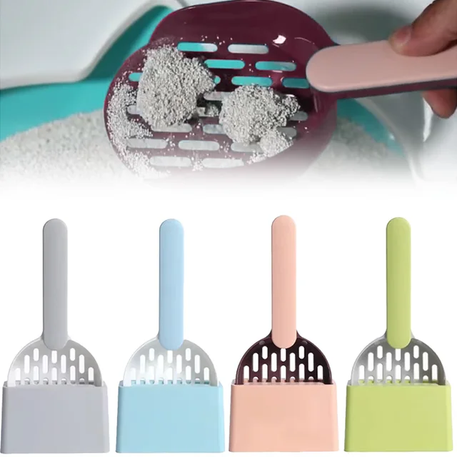 Cat Litter Scoop with Base Plastic Self Cleaning Cat Litter Shovel Cat Toilet Cleaning Tool Lightweight Manure Cleaner Cat Litte