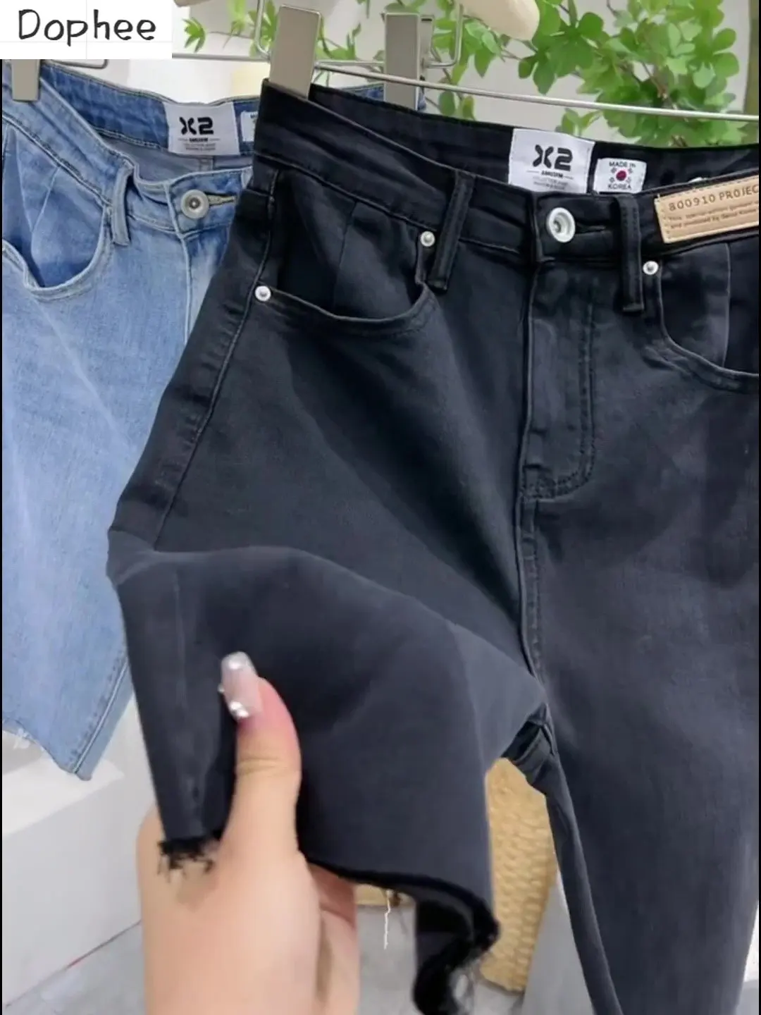 Black Knee-length Jeans for Women 2023 New Summer Slim Stretch Straight Pants All-match High Waist Cycling Denim Cropped Pants