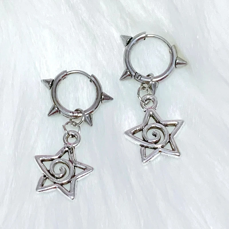 Korean Fashion Star Swirl Earrings Gothic Charms Rivet Earrings for Women Punk Grunge Jewelry Vintage Accessories