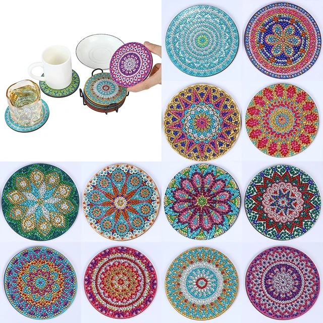 4/6/8Pcs Diamond Coasters with Holder DIY Mandala Coasters