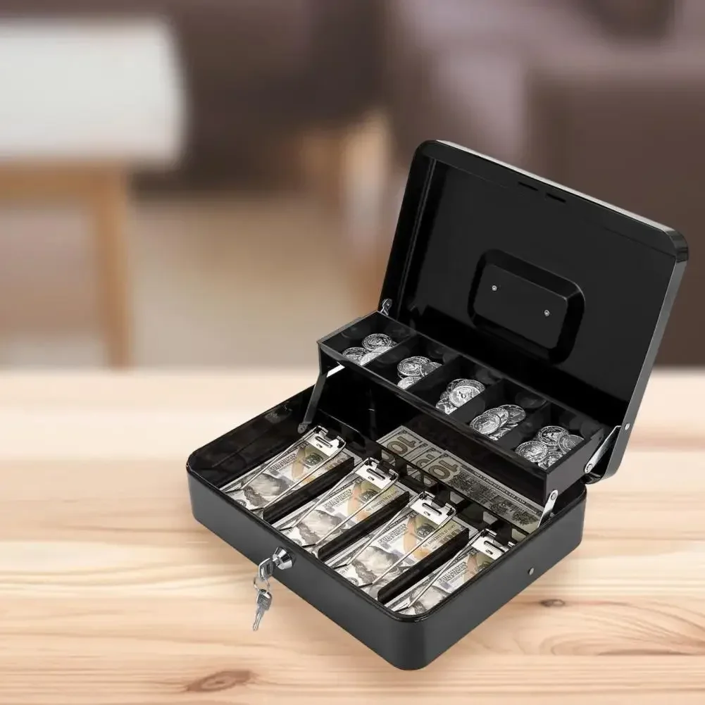

Cash Safe Metal Portable Large 2 Tray With Storage Capacity Lock Box Keys 돈상자 Money Multi-compartments