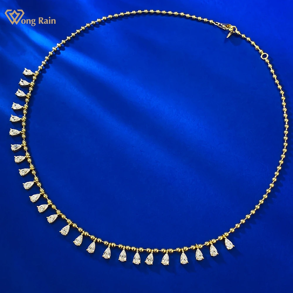 

Wong Rain 18K Gold Plated 925 Sterling Silver Pear Cut Lab Sapphire Gemstone Necklace for Women Gifts Fine Jewelry Wholesale