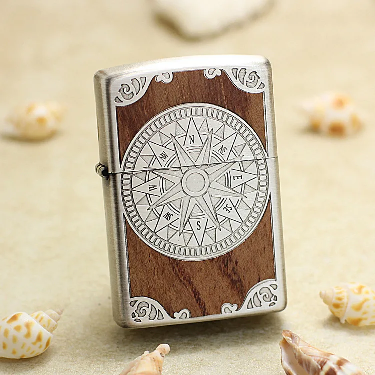 

Подлинная Зажигалка Zippo, медная ветрозащитная деревянная зажигалка с компасом, керосиновая зажигалка, подарок с кодом против подделки