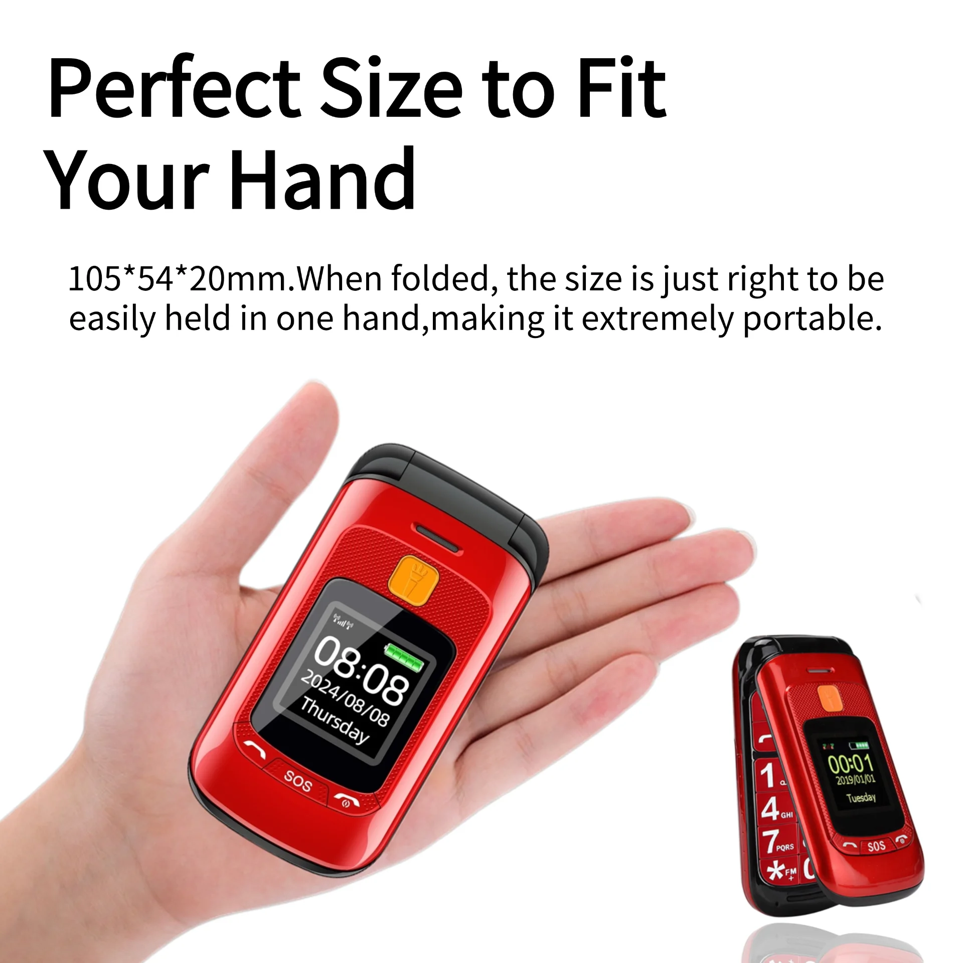 Senior Flip Dual Display Mobile Phone For Elderly Two SIM Card Large Button Speed Dial Flashlight FM Radio Push Button SOS Call 2