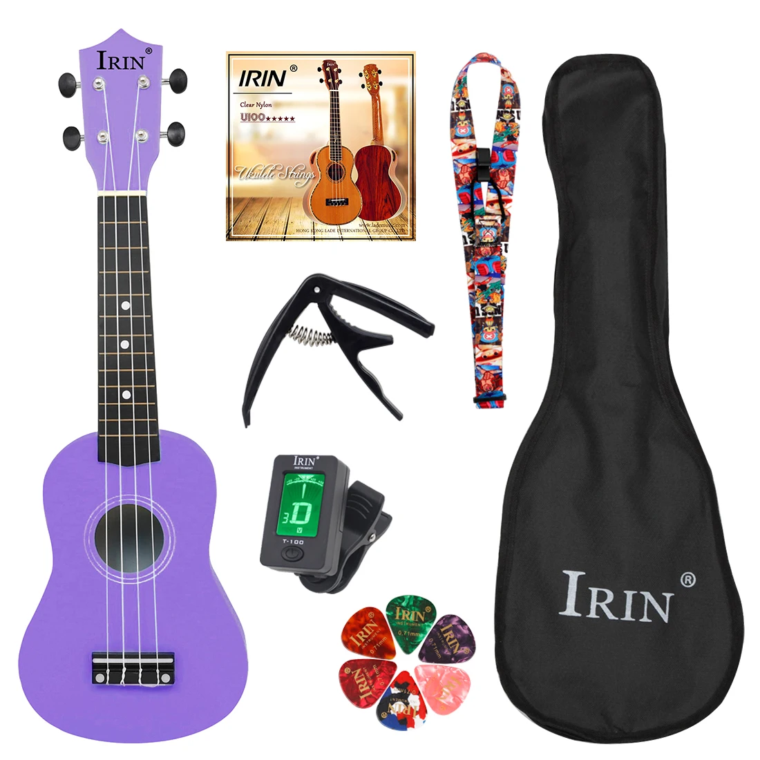 

21 Inch Color Ukulele Basswood Panel Ukulele Set with Case Accessories Professional Stringed Instruments Ukulele for Practice
