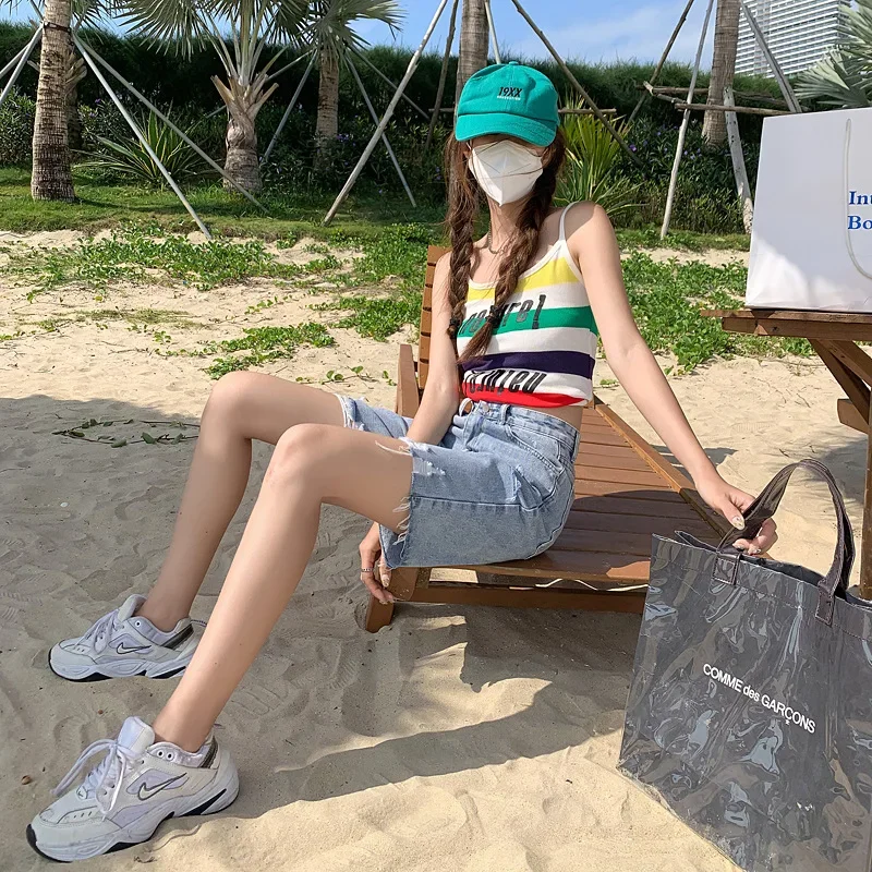 Women Summer Korean Version Jeans Shorts  Y2k Female Clothing Fashion Blue Denim Pants  Relax Jeans Vintage Streetwear Straight