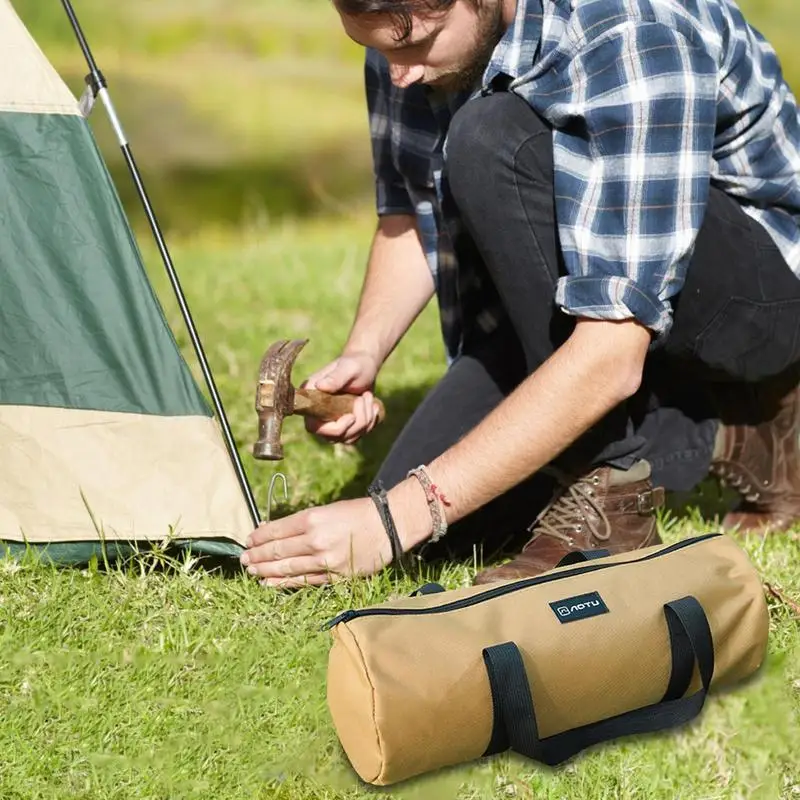 Outdoor Camping Tent Stake Bag Canvas Double Layer Camping Tent Peg Nail Storage Bag Tent Accessories Ground Nail Storage Bag