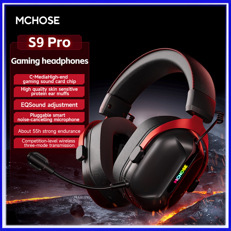 MCHOSE S9 Pro Wireless Gaming Headset RGB AI Noise Canceling Detachable Mic Low Latency Tri-mode Bluetooth Headphones PC Switch