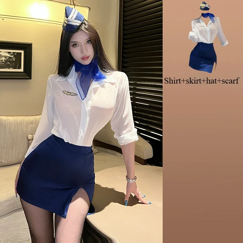 Sexy Nightclub Flight Attendant Outfit Secretary Set Role-playing Uniform Set Pure Desire Instructor American Queen OL Jumpsuit