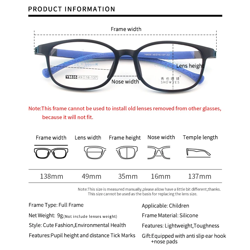 SHOWYES 10~14 Year-old Kids Glasses Optical Frame Boy Girls Computer Transparent Myopia Sports Children's Eyeglasses Frame