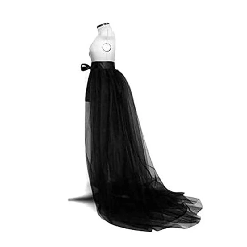 

Women Wedding Maxi Tulle Skirts Detachable Train Overskirt Overlay Long Bridal Skirt Ball Gown Black Mesh Skirt