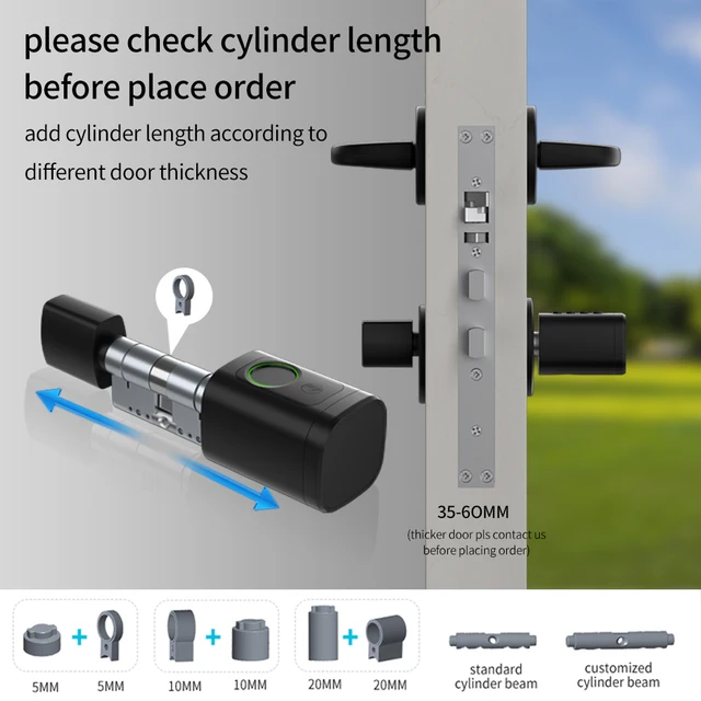 Tuya APP Fingerprint Cylinder Smart Door Lock Electronic Digital RFID Keypad Code Keyless Remote Control Adjustable 60mm-90mm 4