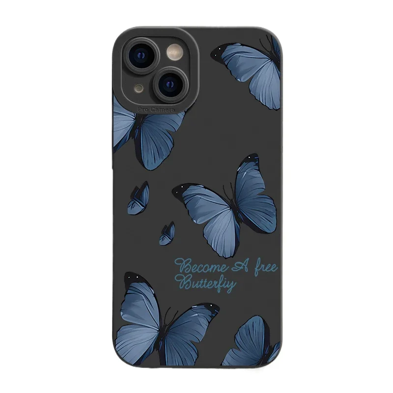 Elegant Blue Butterfly Silicone Shockproof Matte Phone Case – Soft Back Cover