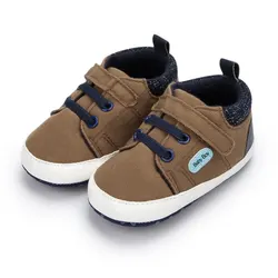 Baby Casual Canvas Sneakers - Anti-slip Soft Sole First Walkers - 6-12 months (Reddish Brown)