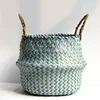 Home Cestas Mimbre Striped Wicker Storage Baskets Laundry Basket Handmade Collapsible Straw Patchwork Seagrass Osier Panier 5