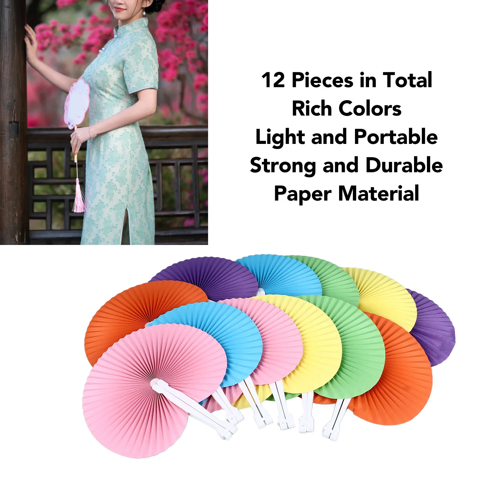 12Pcs Handheld Paper Fans Different Colors Light Durable Wrinkle Resistant Folding Handheld Fans For Travel Outdoor