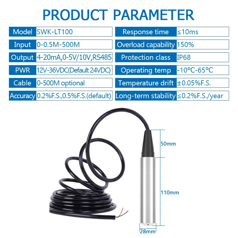 Water Level Transmitter Sensor 0-0.5M-500M