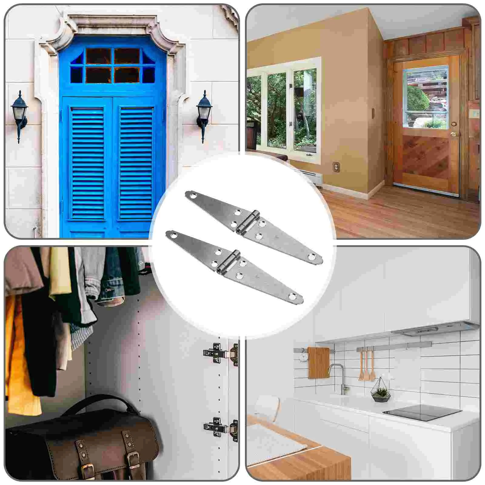 2 Pcs Barrier Fence Door Hinge Wood Gate Kit Wooden 2070X720X170CM Hinges Heavy Duty Silver Strap