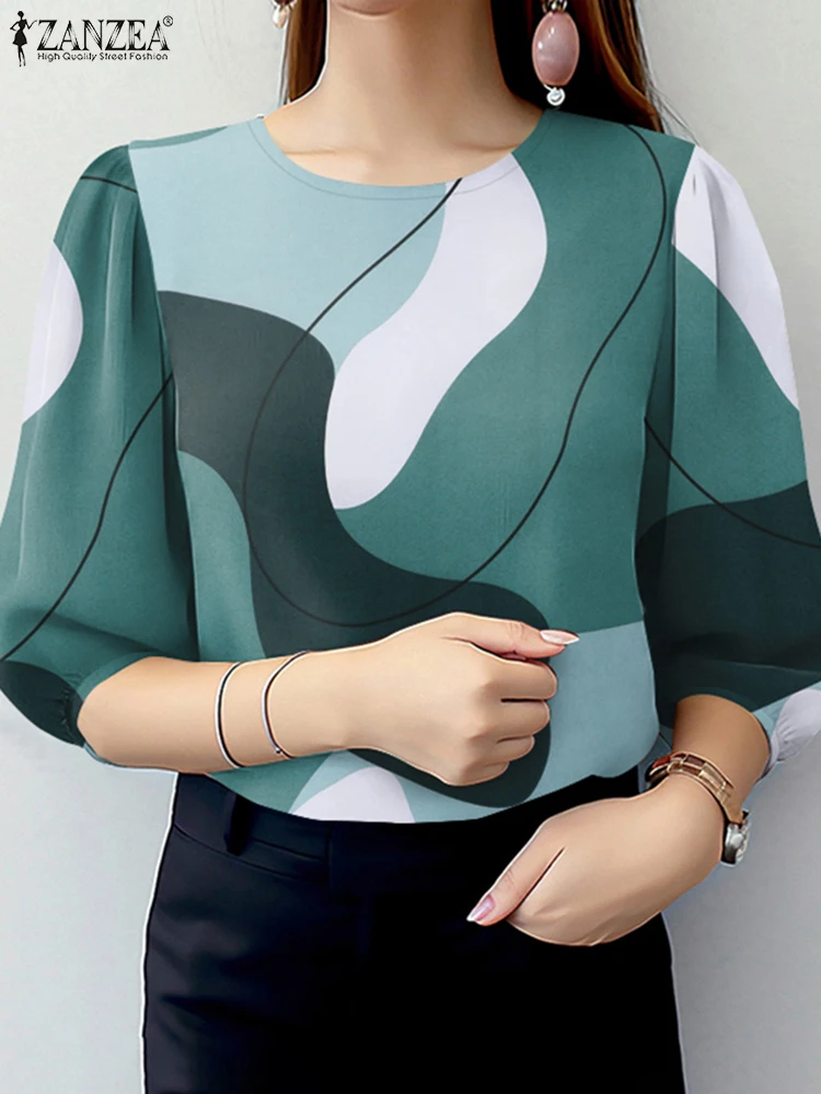 Elegante vero impresso blusas 2025 zanzea mulheres topos tnica ...