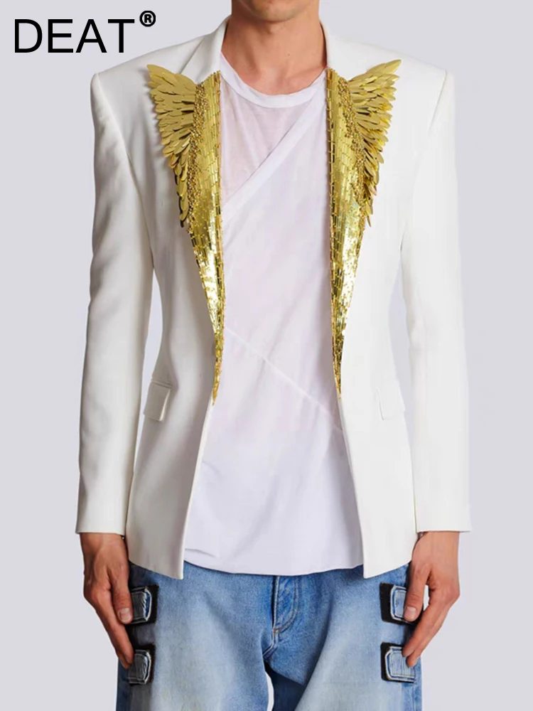 

DEAT Fashion Women's Blazer Notched Collar Single Buttons Patchwork Slim Sequin Decoration Suit Jackets Autumn 2023 New 7AB528