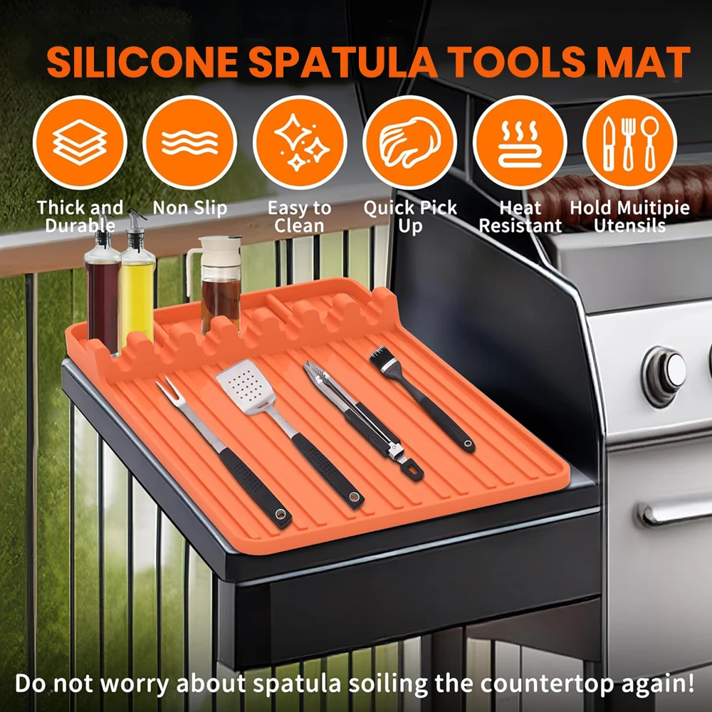Silicone Griddle Tools Mat for Blackstone-Side Shelf Mat，Spatula Mat With Drip Pad，Heat Resistant Utensil Holder