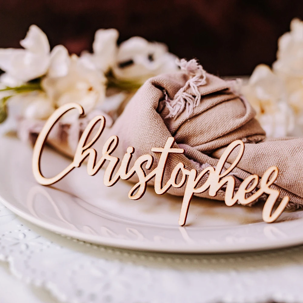 Wood Name Tags 20Pcs Custom Wedding Name Place Card Party Setting Laser Cut Plate Table Decor