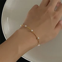 Women Simple Pearls Bracelets Vintage Beads Metal Chain Bracelet Fashion Luxury Design Elegant Stacked Wear Jewelry Charm Gifts 2