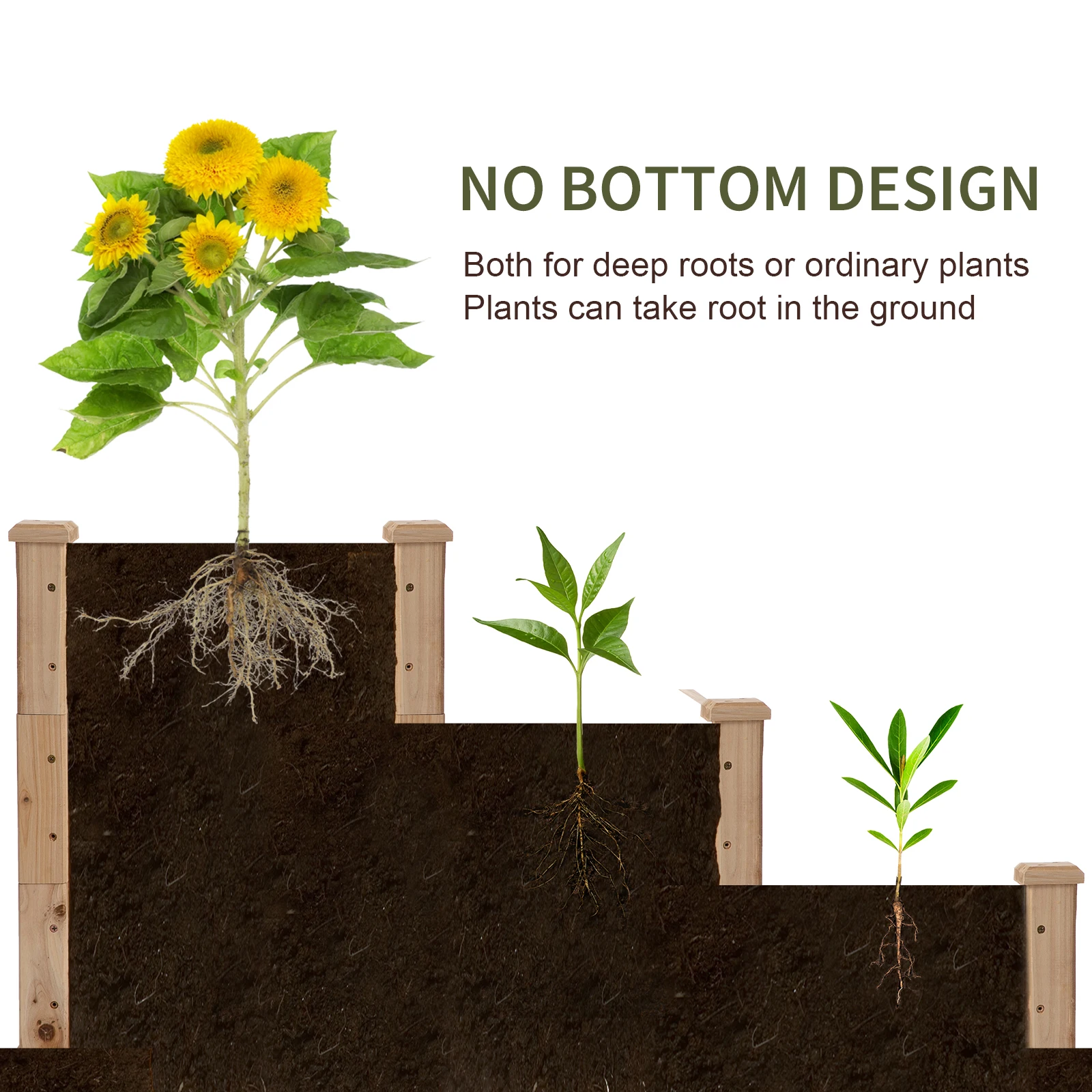 470L Wooden Raised Garden Bed 3-Tier Planter Kit for Patio 124L x 124W x 56H cm