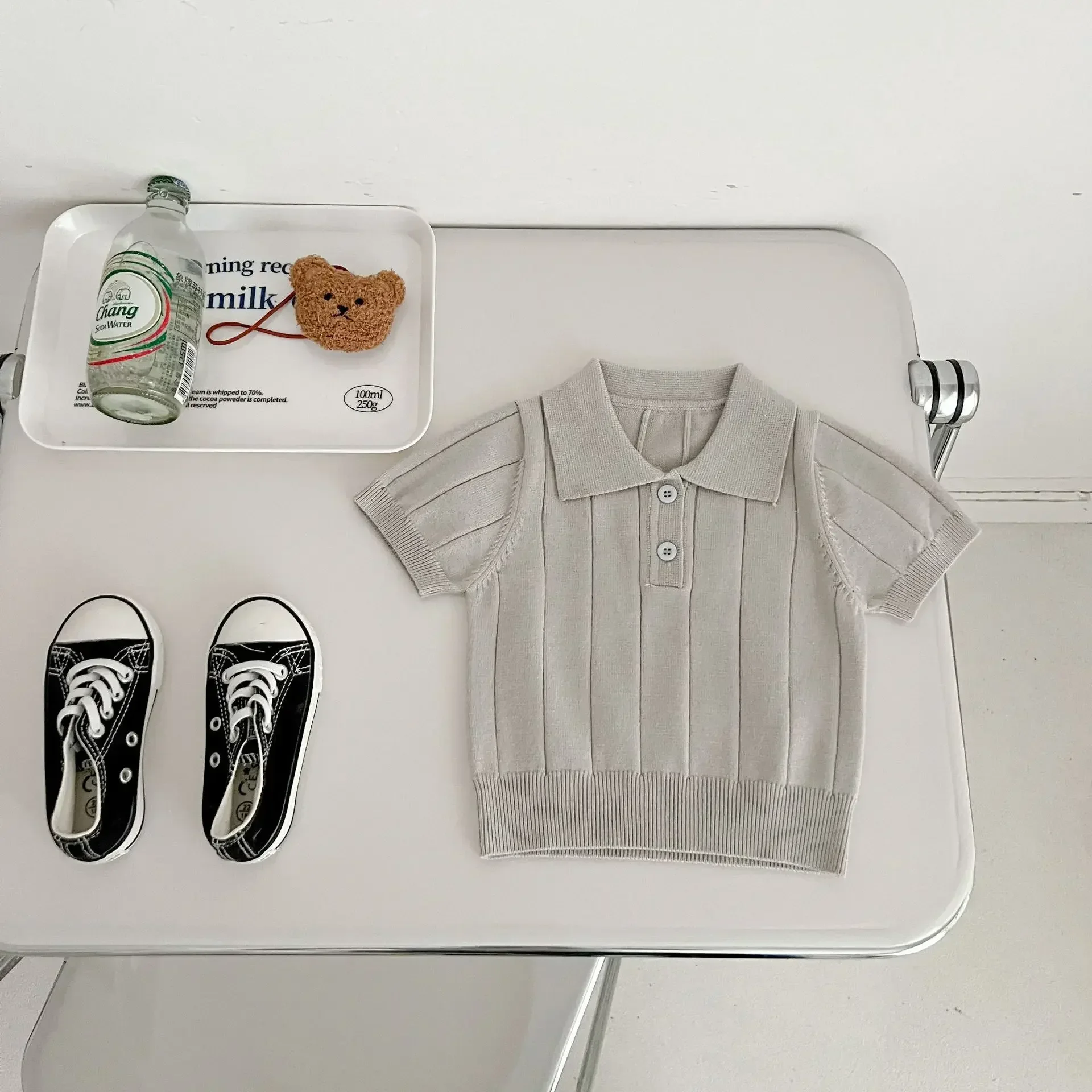 6597B Korean Baby Clothes Summer and Autumn Knitted Clothes Solid Color Boy's Sweater Casual Girl's Tops