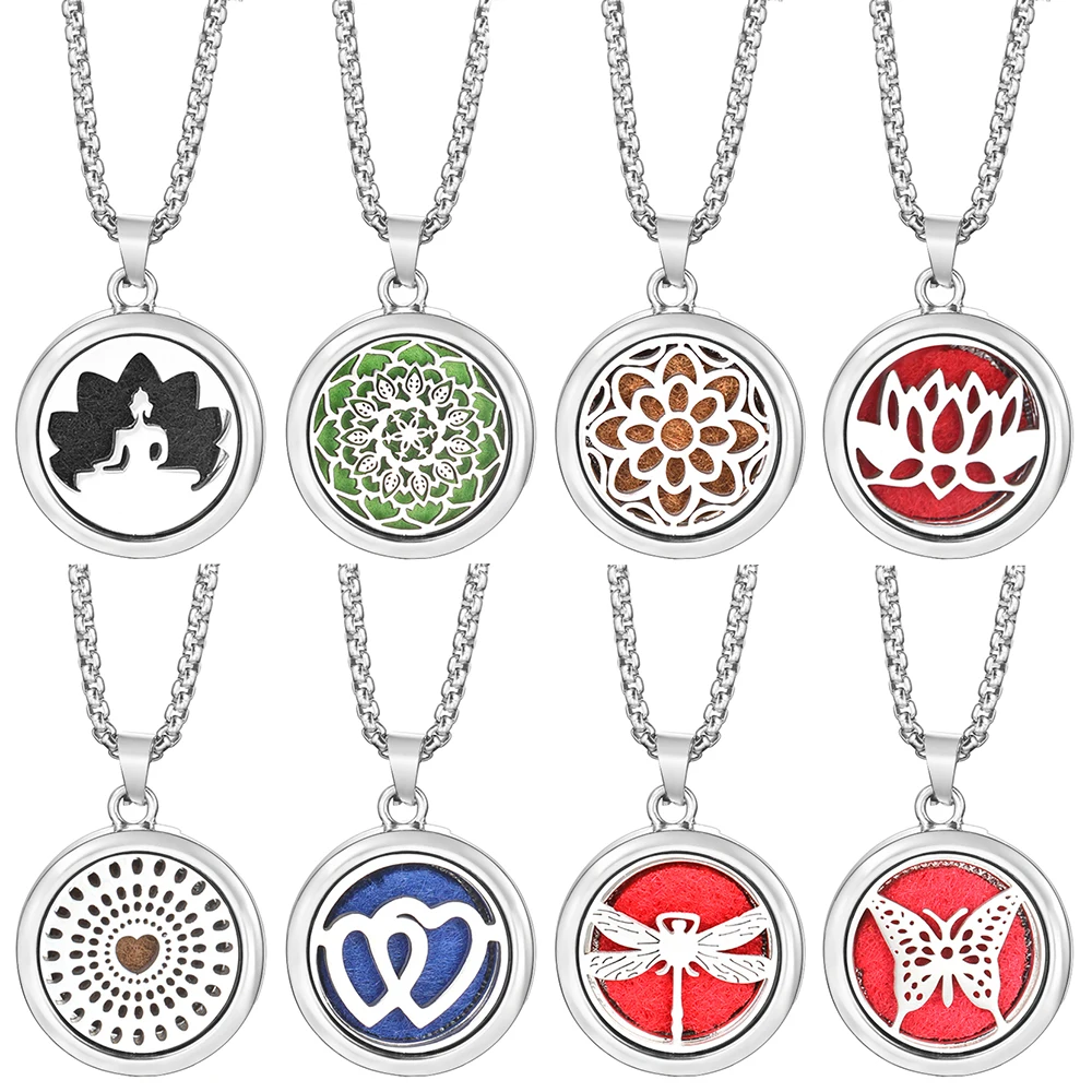 Collana Di Aromaterapia Nuovi Arrivi 20Mm Acciaio Inossidabile 316L Aromaterapia Medaglione Diffusore Di Profumo Di Olio Essenziale Collana 10Pads-M452_Twist_With_Chain
