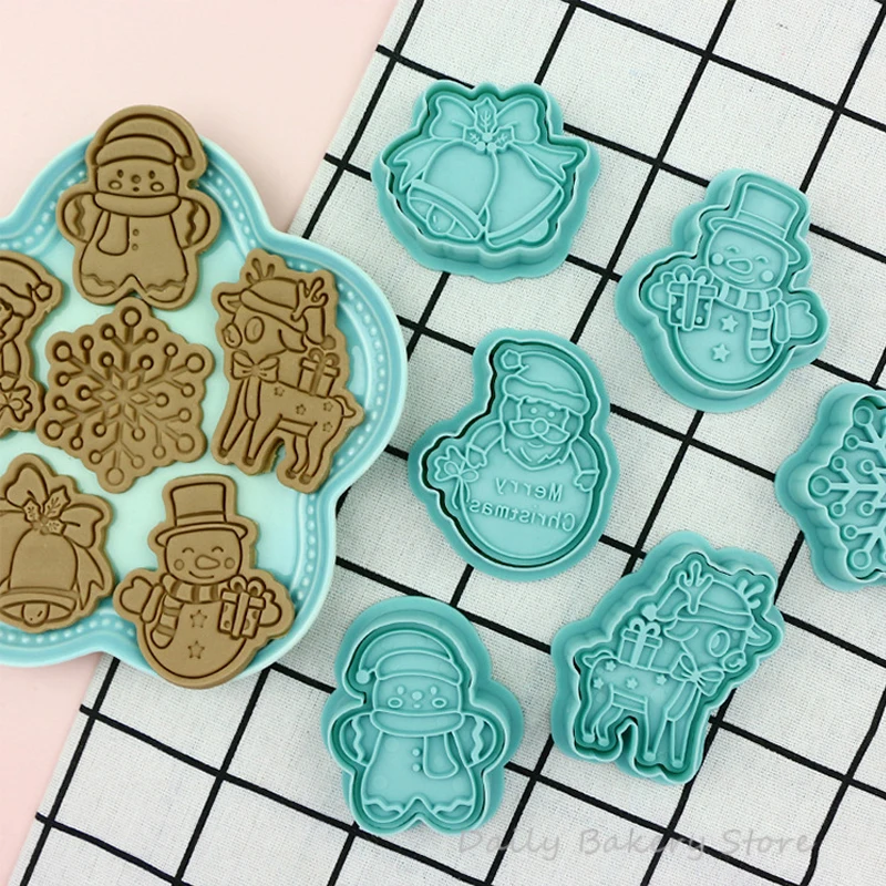 Christmas Cookie Embosser Mold Cartoon Santa Snowflake Pattern Cookie Cutter 6Pc/set, cookie cutter,cookie mould,cookie printing mold,baking mold,cookie maker press kit,baking decorating tools