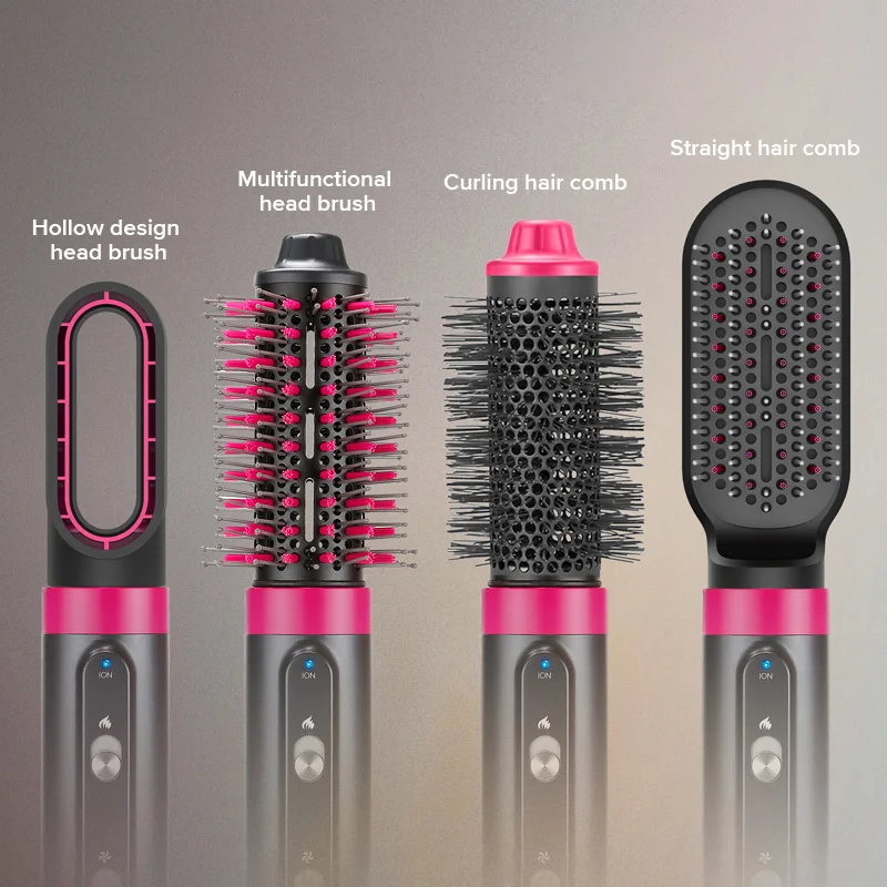 Detachable 4in1 Electric Hot Air Brush Hair Styling Heating Blowing Dryer Comb Wrap Rotating Wand Curling Iron Set
