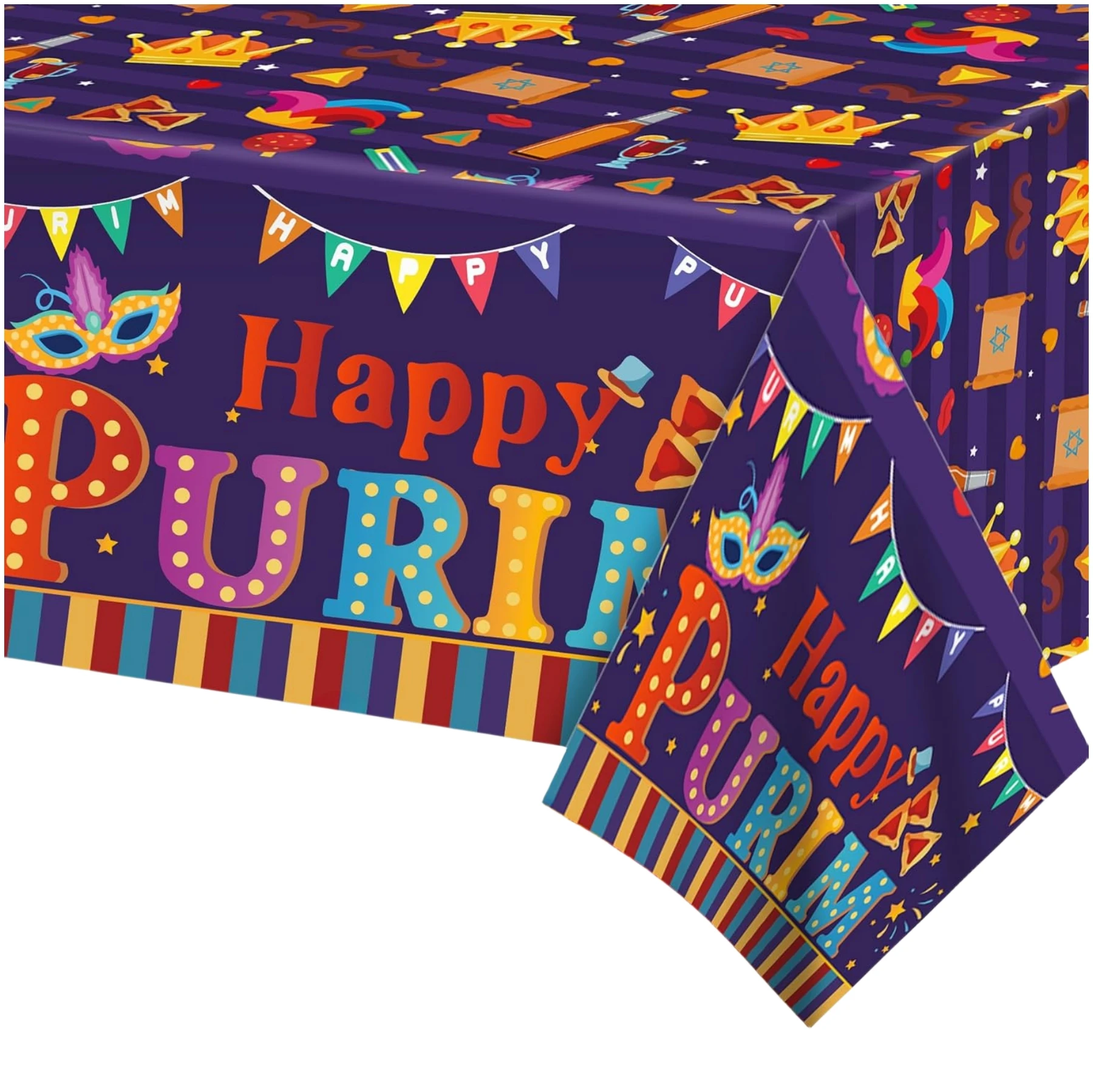 

HAPPY PURIM Tablecloth Purim Party Decorations Disposable PE Table Cover Jewish Carnival Decor Supplies 130*220cm