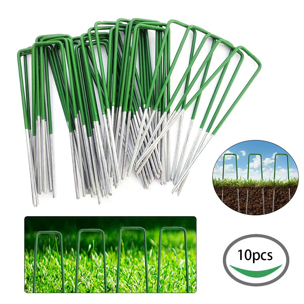 10pcs U-Shaped Nails Carbon Steel Garden Netting Fixed Pegs Garden Ground Lawn Turf Galvanised Pegs Staples Fastening Nails garden staples