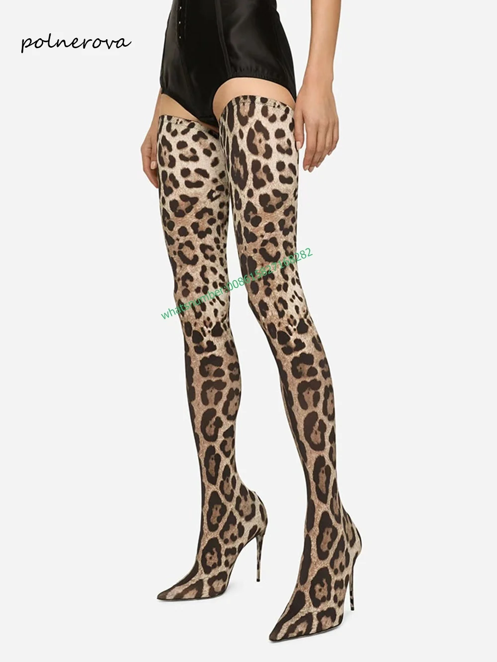 

Sexy Leopard Thigh High Boots Tight Fitting Pointy Toe Long Boots Banquet Runway Shoes for Women 2023 Winter Newest Fashion