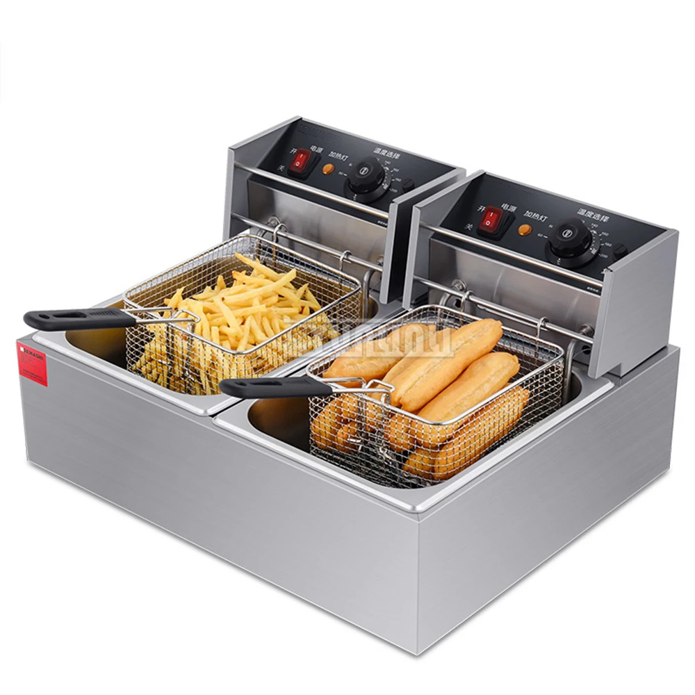 20L Electric Double Deep Fryer Stainless Steel Deep Fryer Commercial Countertop for Chicken French Fries Frying Chips