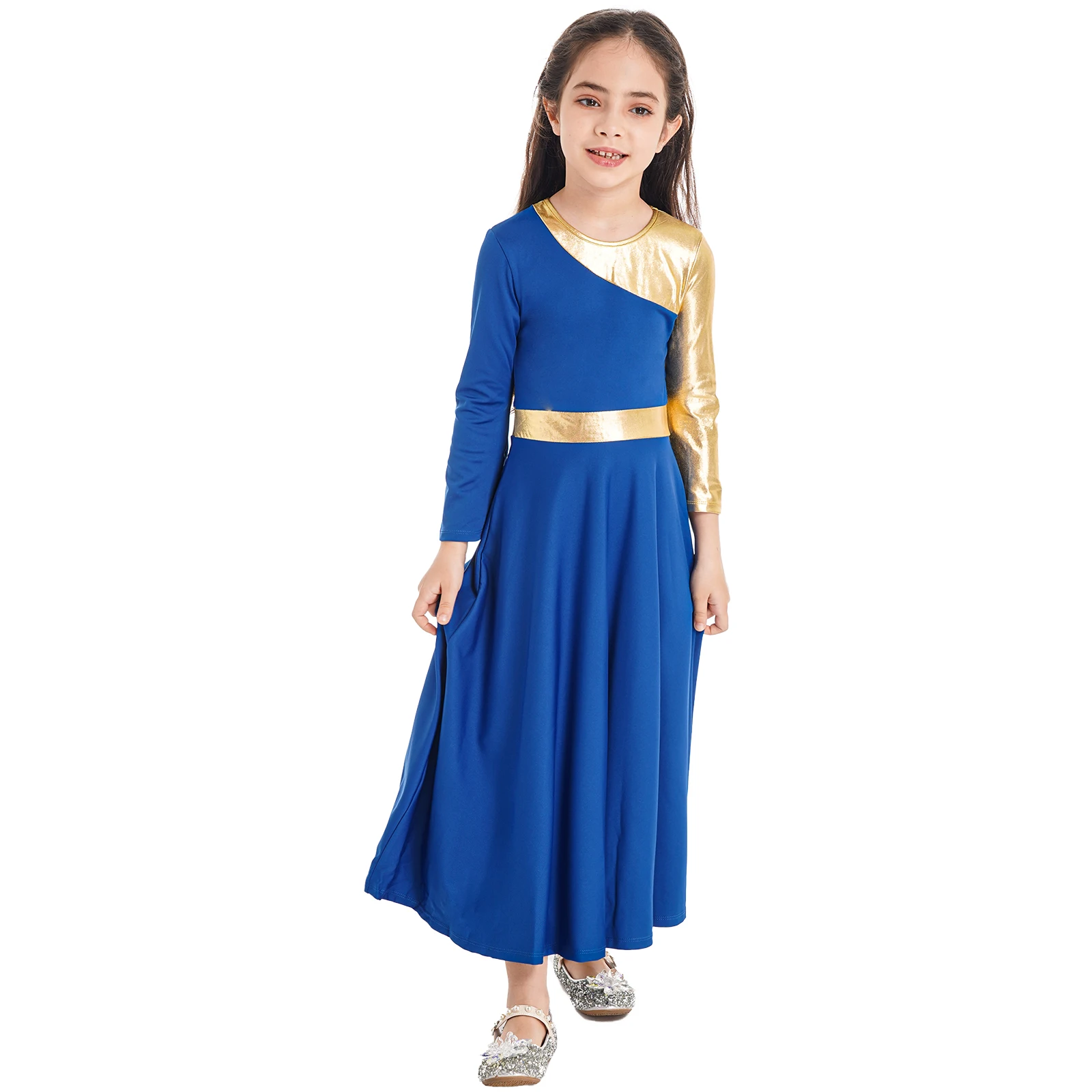 Kids Girls Liturgical Praise Ballet Dance Dance Dress Bell-bottom Long Sleeve Lyrical Christian Worship Church Loose Long Dress