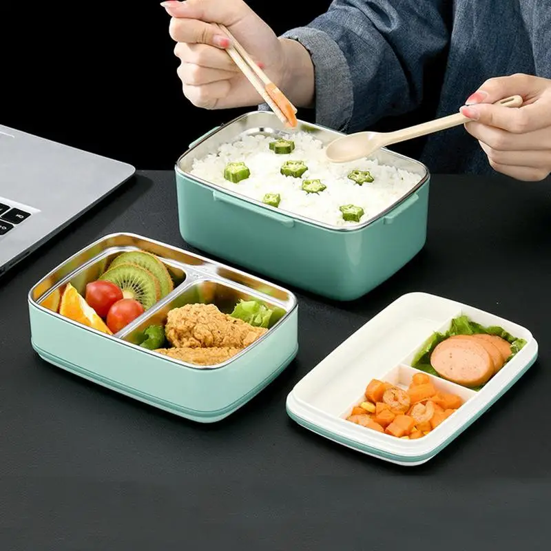 

Stackable Double Layer Lunch Box Stainless Steel Food Gadgets Box Leakproof Insulation Lunch Container With 5 Grids For School