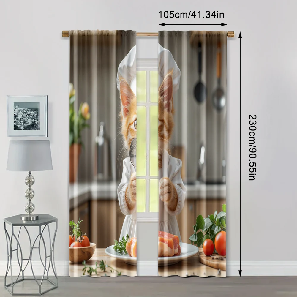 2pcs, Curtains Digital Printed Cat Chef Theme Durable Polyester (without rod) Decorations Outdoor Ldeal for Bedroom, Living 4
