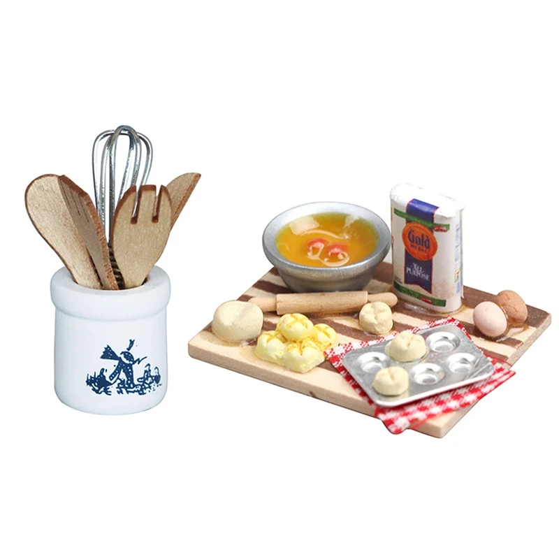 

1:12 Doll House Accessories Mini Kitchen Accessories Wooden Knife And Fork Metal Whisk Jar Set Dollhouse Miniatures