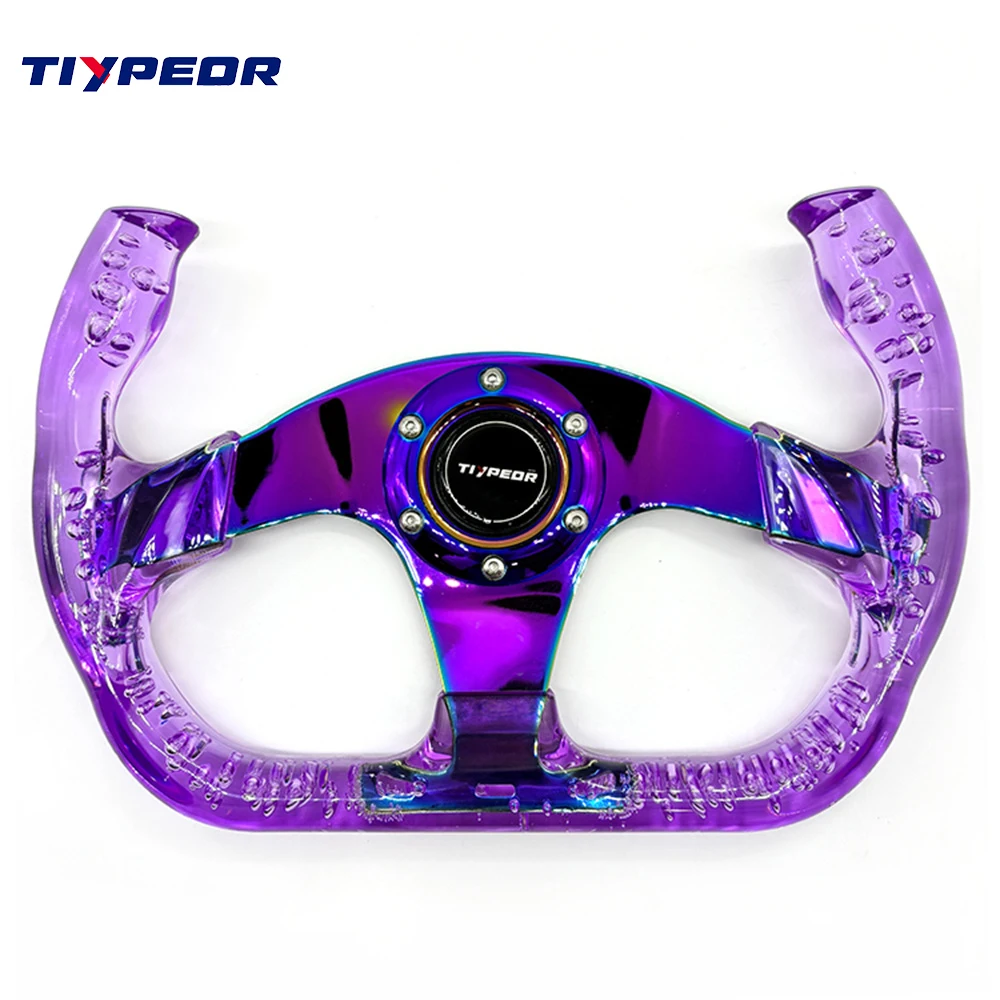 

Фиолетовый прозрачный акриловый гоночный руль D-образный кристаллический цветной плоский кронштейн с покрытием, универсальное рулевое колесо