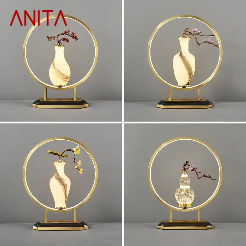 

Современная китайская настольная лампа ANITA, креативная простая латунная искусственная Тыква с кристаллами, настольное украшение для гостиницы, гостиной, прикроватная тумба