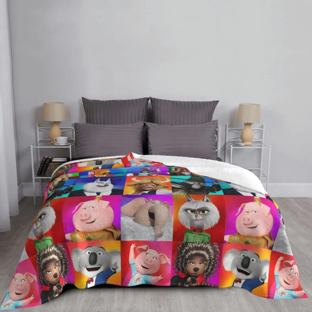 Sing 2 Movie All Characters Knitted Blankets Flannel Cartoon Cute Super Soft Throw Blankets for Outdoor Travel Bed Rug 3