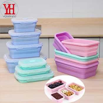 Boîte à déjeuner rectangulaire en Silicone, boîte à Bento pliable, récipient alimentaire pliable, bol 300/500/800/1200ml pour vaisselle 4 pièces/ensemble 1