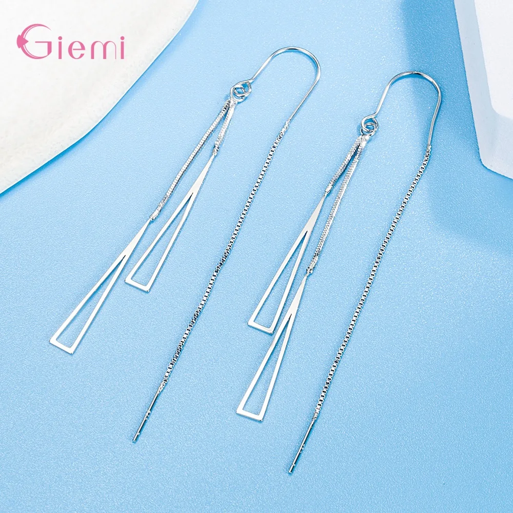 925 Sterling Silver Earrings Fashion Jewelry Simple Geometric Tassel Long Box Chain Thread Pendientes Ear Decoration Ornaments - 4