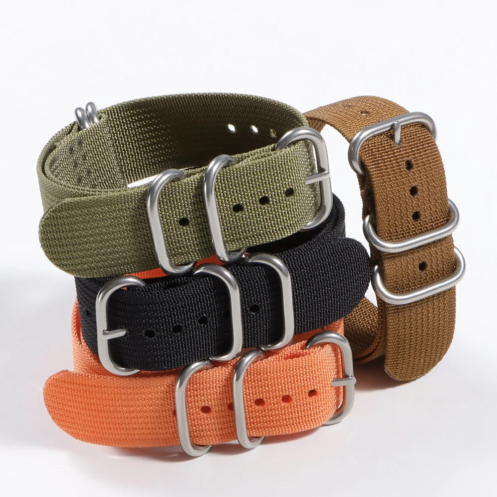 Versatile Ribbed Nylon Watch Strap with Silver, Black, and Gold Ring Buckle